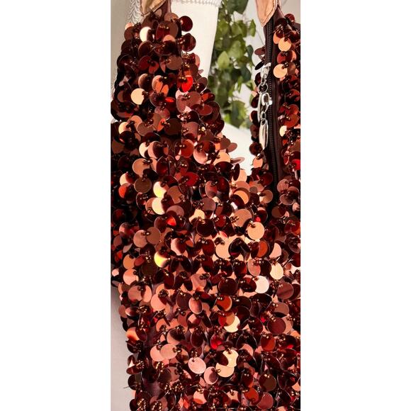 Y2K Sequin Shaggy Shoulder Bag Purse Brown Shiny Sparkly - Picture 11 of 13